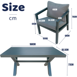 Furniture One 6 Seater Grey Aluminium Garden Dining Set - Wilko - thumbnail 6