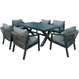 Furniture One 6 Seater Grey Aluminium Garden Dining Set - Wilko - thumbnail 3