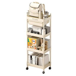 H&O Direct 4 Shelf Rolling Cart with Locking Casters - Size: 112 x 42 x 30cm - Cream - Wilko - thumbnail 1