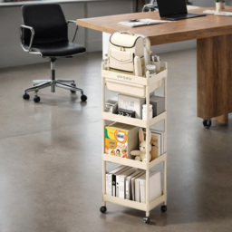 H&O Direct 4 Shelf Rolling Cart with Locking Casters - Size: 112 x 42 x 30cm - Cream - Wilko - thumbnail 3