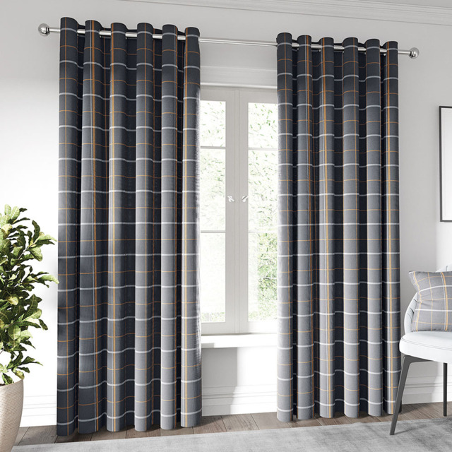 Helena Springfield Harper Woven Lined Charcoal and Ginger Eyelet Curtains 168 x 228cm - Size: W 168 x D 228cm - Charcoal/Ginger - Wilko - image 1