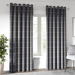 Helena Springfield Harper Woven Lined Charcoal and Ginger Eyelet Curtains 168 x 228cm - Size: W 168 x D 228cm - Charcoal/Ginger - Wilko - thumbnail 1