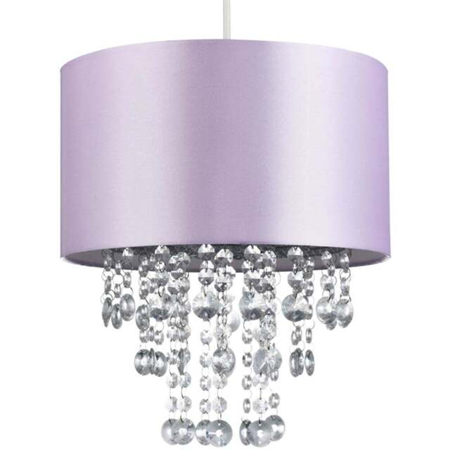 Happy Homewares Lilac Satin Fabric Transparent Acrylic Droplets Pendant Shade - Size: 17 x 30 x 30cm - Purple - Wilko - image 1