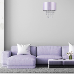 Happy Homewares Lilac Satin Fabric Transparent Acrylic Droplets Pendant Shade - Size: 17 x 30 x 30cm - Purple - Wilko - thumbnail 3