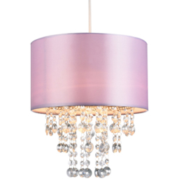 Happy Homewares Lilac Satin Fabric Transparent Acrylic Droplets Pendant Shade - Size: 17 x 30 x 30cm - Purple - Wilko - thumbnail 4