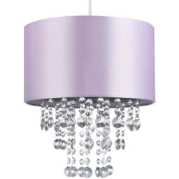 Happy Homewares Lilac Satin Fabric Transparent Acrylic Droplets Pendant Shade - Size: 17 x 30 x 30cm - Purple - Wilko