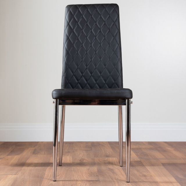 Furniturebox Valera Set of 6 Black and Chrome Faux Leather Dining Chair - Wilko - image 1