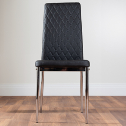 Furniturebox Valera Set of 6 Black and Chrome Faux Leather Dining Chair - Wilko - thumbnail 1