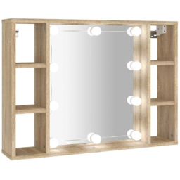vidaXL 6 Open Shelf Sonoma Oak LED Mirror Cabinet - Size: 55 x 76 x 15cm - Brown - Wilko - thumbnail 3