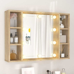 vidaXL 6 Open Shelf Sonoma Oak LED Mirror Cabinet - Size: 55 x 76 x 15cm - Brown - Wilko