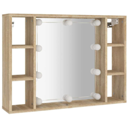 vidaXL 6 Open Shelf Sonoma Oak LED Mirror Cabinet - Size: 55 x 76 x 15cm - Brown - Wilko - thumbnail 7