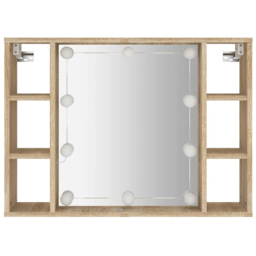 vidaXL 6 Open Shelf Sonoma Oak LED Mirror Cabinet - Size: 55 x 76 x 15cm - Brown - Wilko - thumbnail 5