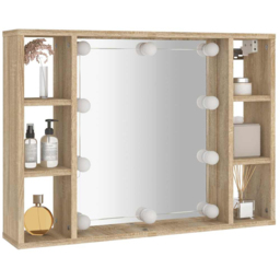 vidaXL 6 Open Shelf Sonoma Oak LED Mirror Cabinet - Size: 55 x 76 x 15cm - Brown - Wilko - thumbnail 4