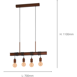 EGLO Townshed 4 Antique Brown Pendant Set - Size: 70 x 14 x 110cm - Wilko - thumbnail 5