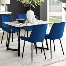 Furniturebox Copeland Cesano Marble Effect 4 Seater Dining Set White Navy and Black - Blue - Wilko - thumbnail 1