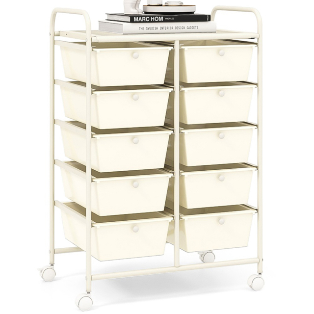 Costway 10 Drawer White Storage Rolling Cart - Size: 65.5 x 37 x 87cm - Wilko - image 1