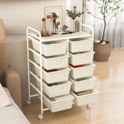 Costway 10 Drawer White Storage Rolling Cart - Size: 65.5 x 37 x 87cm - Wilko - thumbnail 5