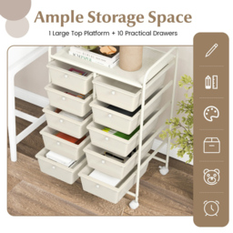 Costway 10 Drawer White Storage Rolling Cart - Size: 65.5 x 37 x 87cm - Wilko - thumbnail 7
