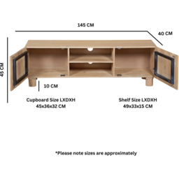 IH Design Ajmer 2 Door 2 Shelf Solid Wood TV Unit - Size: 45 x 145 x 40cm - Brown - Wilko - thumbnail 7