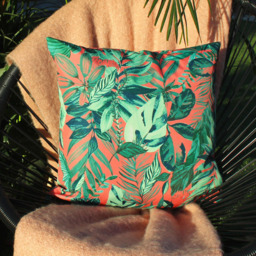 furn. Psychedelic Coral Jungle Tropical UV and Water Resistant Outdoor Cushion - Size: 43 x 43cm - Orange - Wilko - thumbnail 3