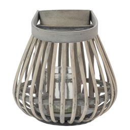JVL Luna Grey Wash Natural Willow Wood Bulb Shaped Lantern with Wooden Handle - Size: 21.5 x 21.5 x 21.5cm - Wilko - thumbnail 5