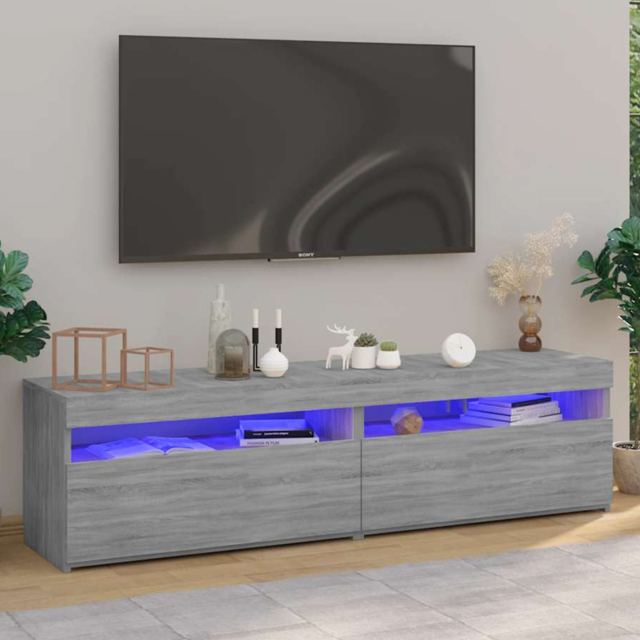 vidaXL 2 Door 2 Shelf Grey Sonoma TV Cabinet with RGB LED Lights 2 Pack - Size: 40 x 75 x 35cm - Wilko - image 1
