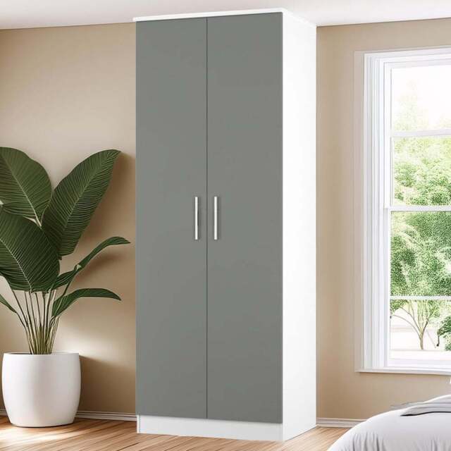 Crowndale Contrast 2 Door Dusk Grey and White Tall Wardrobe Ready Assembled - Dusk Grey & White - Wilko - image 1