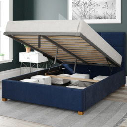 Aspire Caine Small Double Navy Plush Velvet Ottoman Bed - Blue - Aspire Beds - Wilko - thumbnail 3