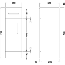 nuie Mayford Single Door Single Drawer Gloss White Slim Floor Standing Cupboard - Size: 766 x 250 x 300mm - Wilko - thumbnail 4