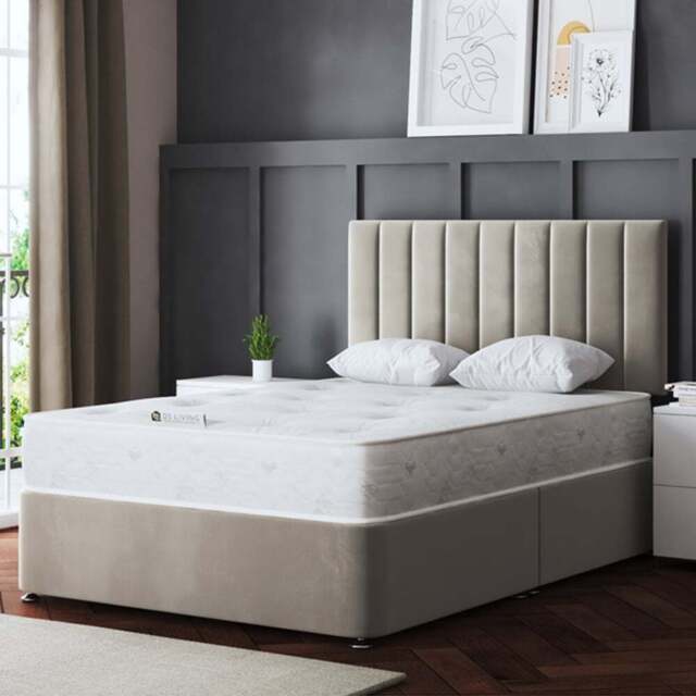 DS Living Amelia Small Single Beige Upholstered Panel Divan Bed - Cream - Wilko - image 1