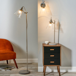Pacific Lifestyle Chaplin Glass Shade Concrete and Brushed Chrome Floor Lamp - Size: 157 x 28 x 25cm - Grey - Wilko - thumbnail 3