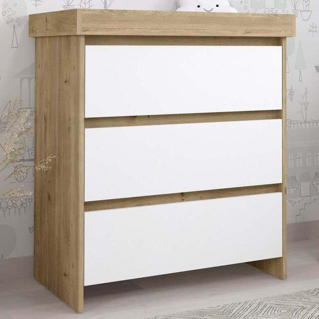 Shefa 880 3 Drawer Cremona Oak and White Kids Changing Unit - Size: 92 x 80 x 50cm - Cremona Oak-white - Wilko - image 1