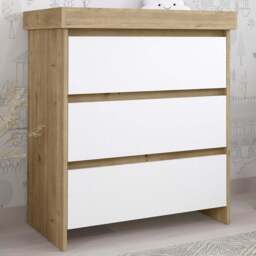 Shefa 880 3 Drawer Cremona Oak and White Kids Changing Unit - Size: 92 x 80 x 50cm - Cremona Oak-white - Wilko