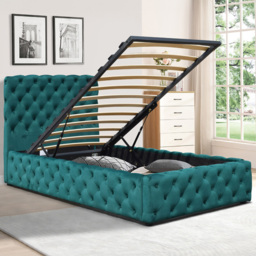 Comfy Living Single Green Tufted Fabric Gaslift Bed Frame - Wilko