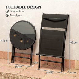 Outsunny 2 Seater Black Glass Table Top Garden Bistro Set - Wilko - thumbnail 6