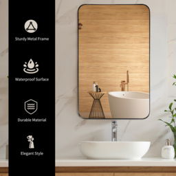 Costway Black Bathroom Wall Mirror with Rounded Corner - Size: 93 x 64cm - Wilko - thumbnail 6