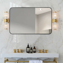 Costway Black Bathroom Wall Mirror with Rounded Corner - Size: 93 x 64cm - Wilko - thumbnail 4