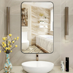 Costway Black Bathroom Wall Mirror with Rounded Corner - Size: 93 x 64cm - Wilko - thumbnail 5