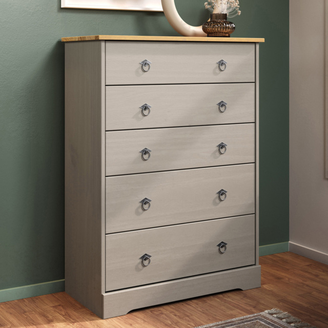 Core Products Corona Classic 5 Drawer Grey Pine Wood Chest of Drawers - Wilko - image 1