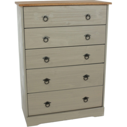 Core Products Corona Classic 5 Drawer Grey Pine Wood Chest of Drawers - Wilko - thumbnail 3