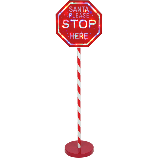 The Christmas Workshop Multicolour Light Up Santa Please Stop Here Sign Post - Wilko - image 1