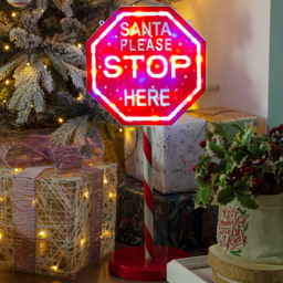 The Christmas Workshop Multicolour Light Up Santa Please Stop Here Sign Post - Wilko - thumbnail 6