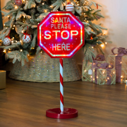 The Christmas Workshop Multicolour Light Up Santa Please Stop Here Sign Post - Wilko - thumbnail 3