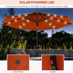 Outsunny Orange 24 LED Crank and Tilt Parasol 2.7m - Size: 145.5 x 15 x 15cm - Wilko - thumbnail 5