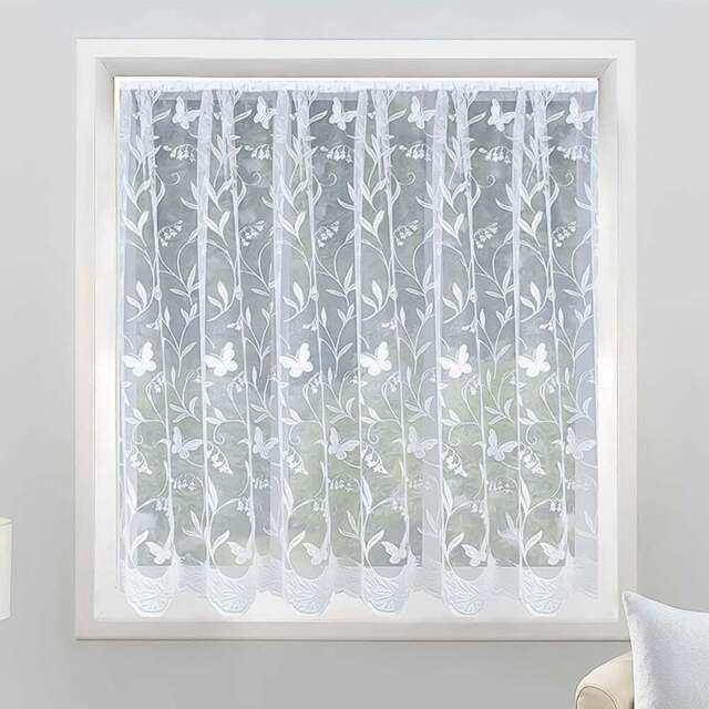 Tyrone Textiles Hawaii Trailing Leaf and Butterfly Pocket Header Net Curtain 200 x 137cm - White - Wilko - image 1