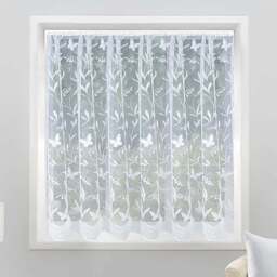 Tyrone Textiles Hawaii Trailing Leaf and Butterfly Pocket Header Net Curtain 200 x 137cm - White - Wilko - thumbnail 1