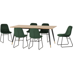 Seconique Hamilton Lukas Oak Effect Velvet 6 Seater Dining Table Set Emerald Green - Multi - Wilko - thumbnail 3
