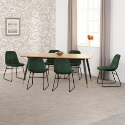Seconique Hamilton Lukas Oak Effect Velvet 6 Seater Dining Table Set Emerald Green - Multi - Wilko