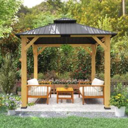 Outsunny 3 x 3m Grey Galvanised Steel and Wood Double Tiered Hardtop Gazebo - Wilko - thumbnail 4
