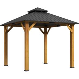 Outsunny 3 x 3m Grey Galvanised Steel and Wood Double Tiered Hardtop Gazebo - Wilko - thumbnail 3
